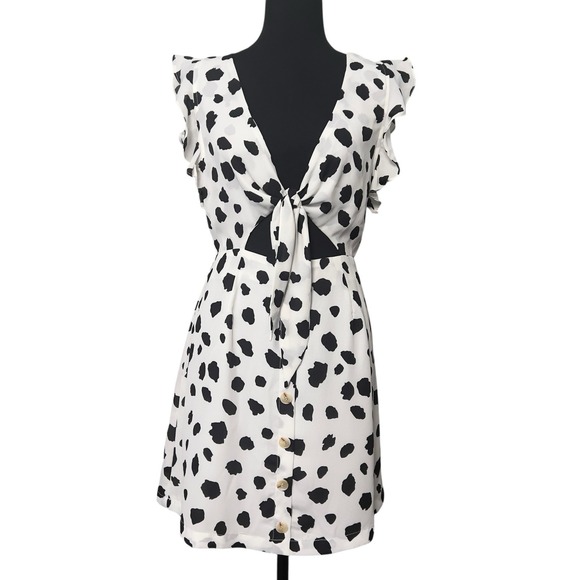 Buddy Love Dresses & Skirts - Buddy Love Twiggy Dalmatian Dress Jr.'s Medium Chiffon Black White Cut Out Front